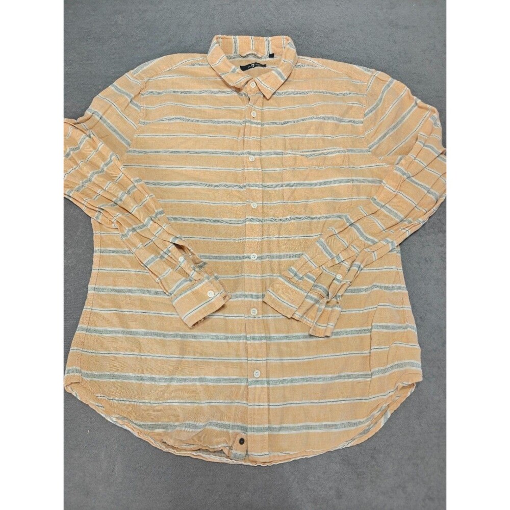 7 For All Mankind Men XL Striped Button Down Shirt yellow Tan Long Sleeve
